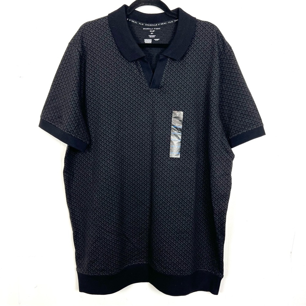 NWT Shaquille O'Neal Polo Shirt Grey Black Knit Cotton Men's XL Tall XLG XLT